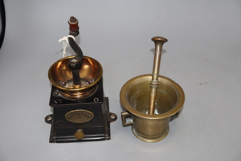 A Baldwin Son & Co, Stourport Lights coffee mill, and a pestle and mortar